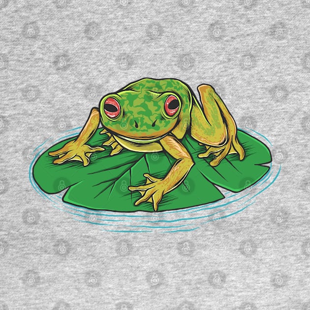 frog on leaf in water by Mako Design 